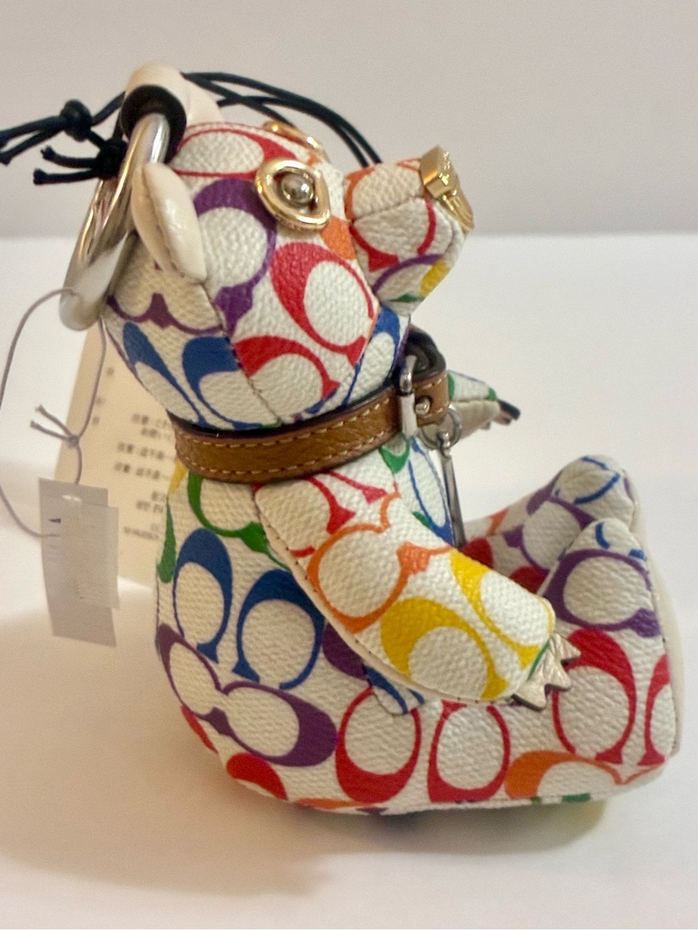 Coach CJ963 Bear Bag Charm In Rainbow Signature C Coated Canvas Keyring NWT - Picture 2 of 12